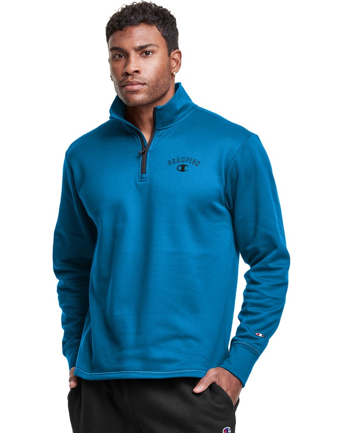 Sudadera Champion Hombre - Game Day 1/4 Zip Block Arch Logo ( Azules ) 7089341-LI